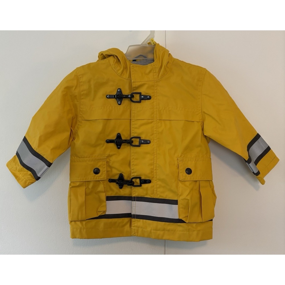 Baby Gap Rain Coat Toddler Boys 18-24 Months Yellow Hooded Fireman Lobster Clasp